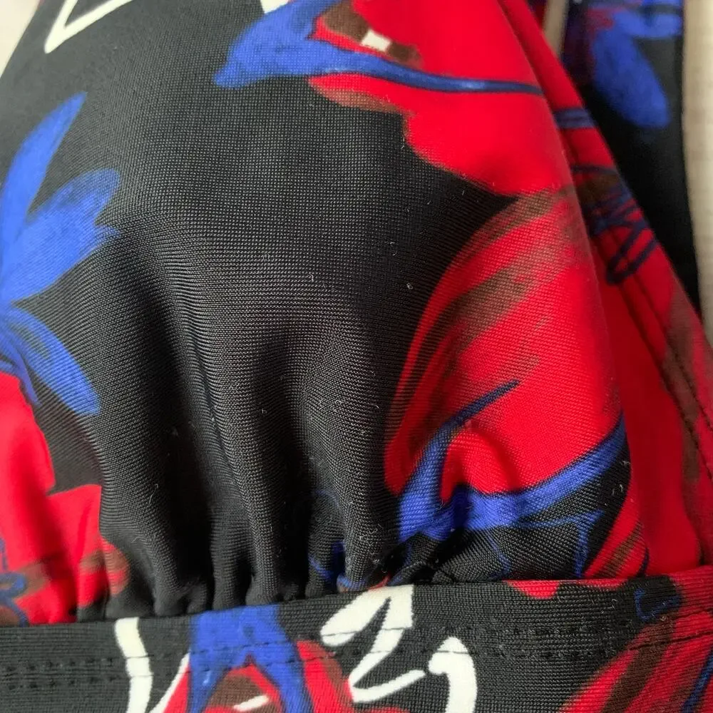 Catalina Floral Halter Tankini Swimsuit Top Red White Blue Size S (4-6)